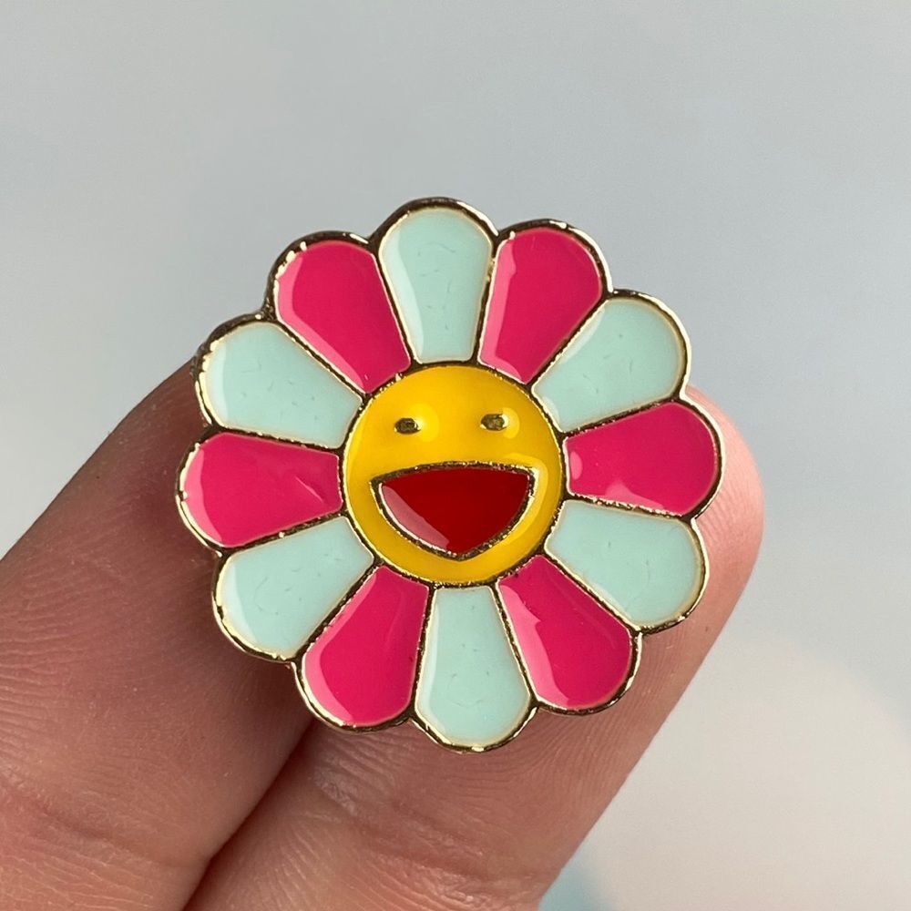Pink Mint Smiley Flower Enamel Pin/ Brooch Lapel